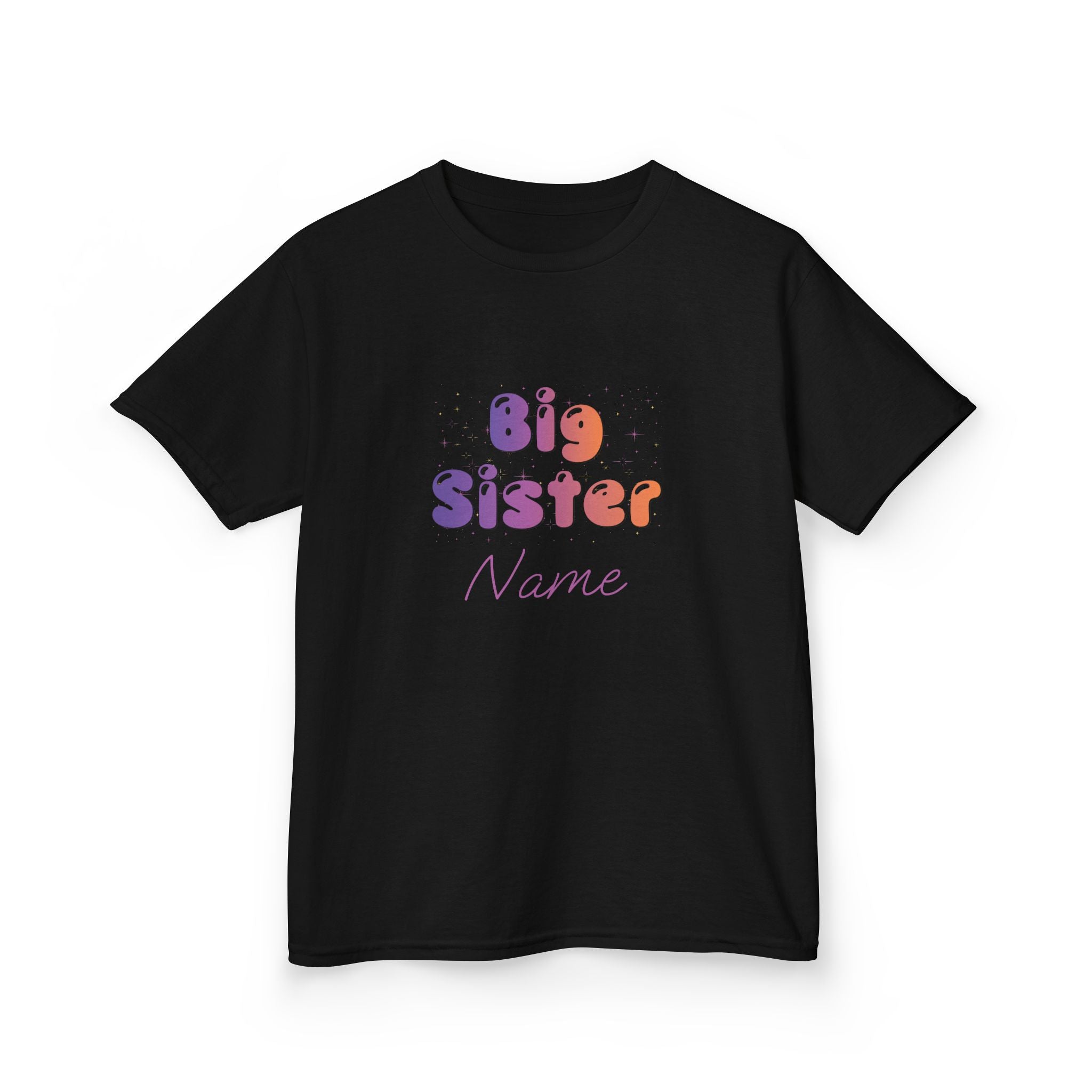 Big Sister Personalised Kids Tee, colourful Bubble Letters with Name