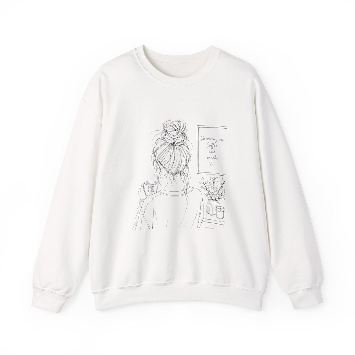 Cozy Morning Sketch girl with bun holding coffee Sweatshirt | minimalist line art