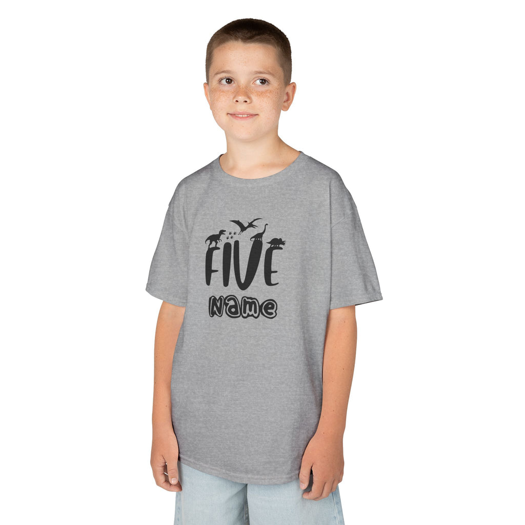 Personalised Kids Tee, "Five" Birthday Dinosaur T-Shirt
