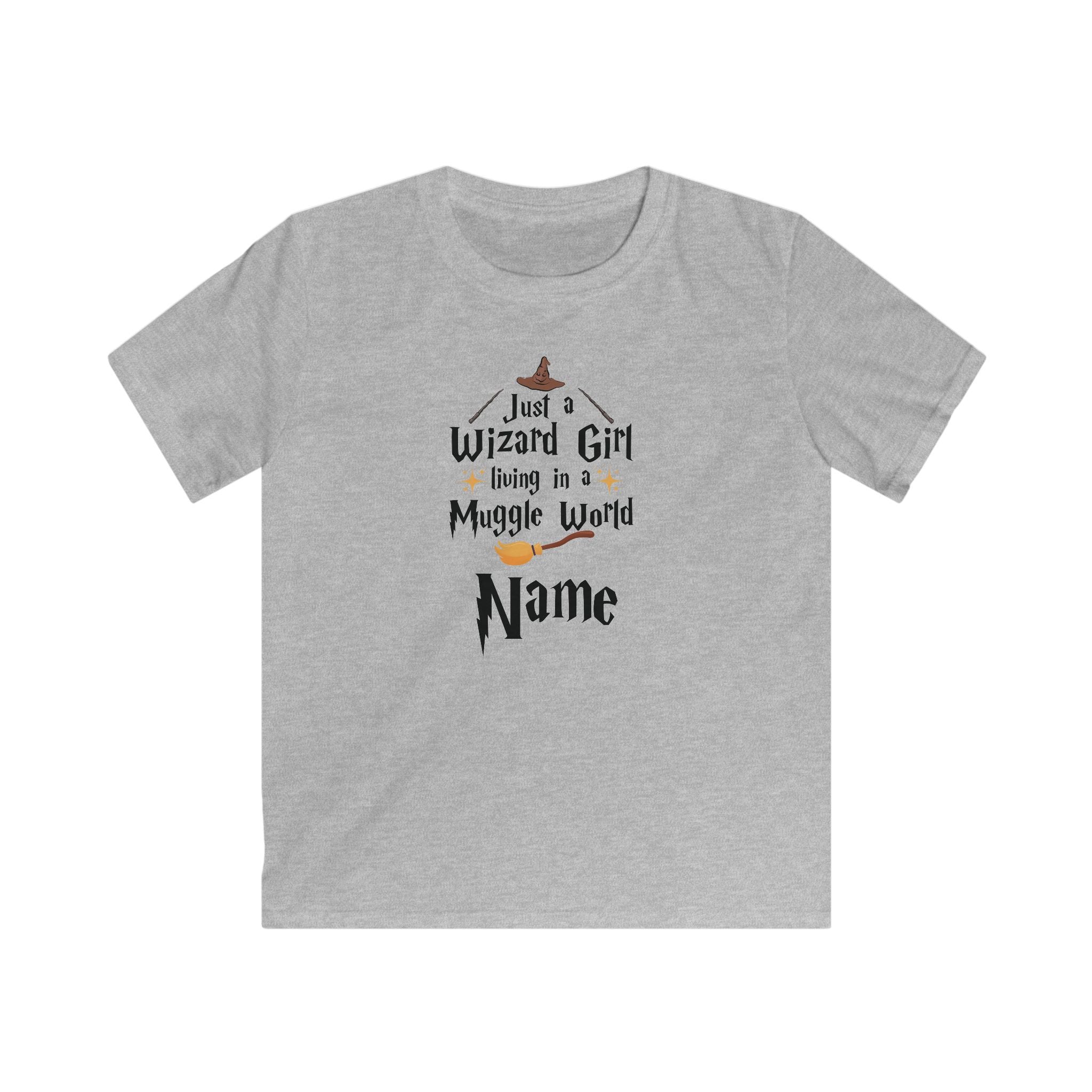 Personalised Wizard Girl Kids Tee, 'Wizard Girl Living in a Muggle World' Name T-Shirt