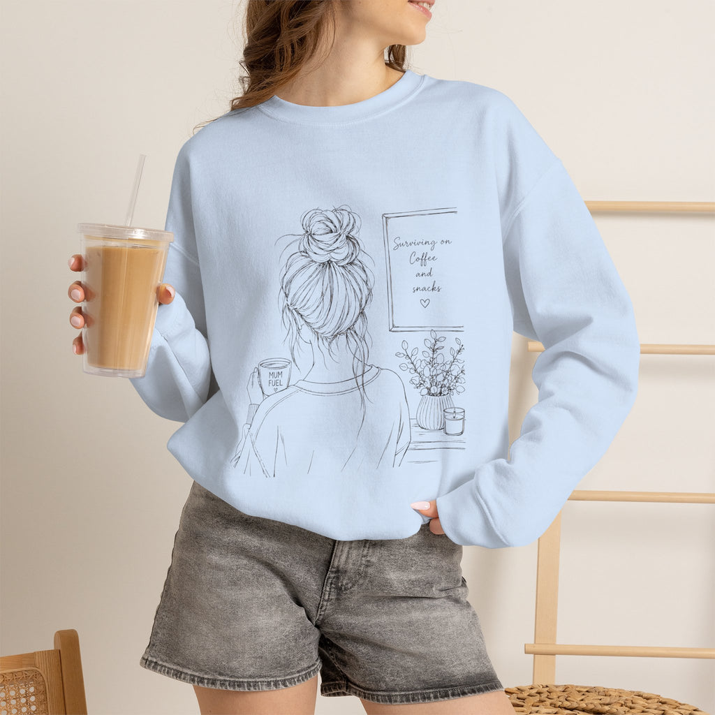 Cozy Morning Sketch girl with bun holding coffee Sweatshirt | minimalist line art