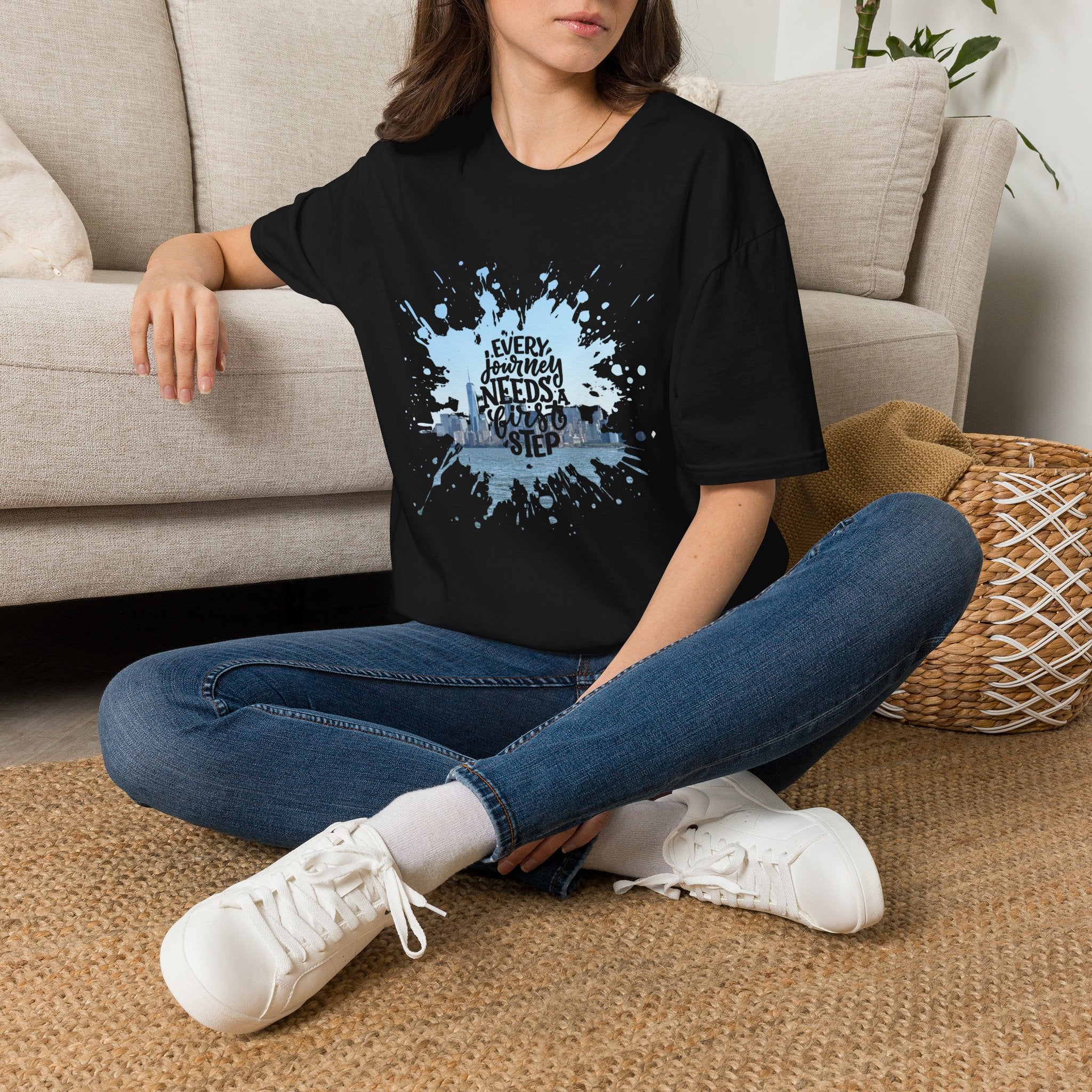 New York Skyline 'Every Journey Needs a First Step' T-Shirt