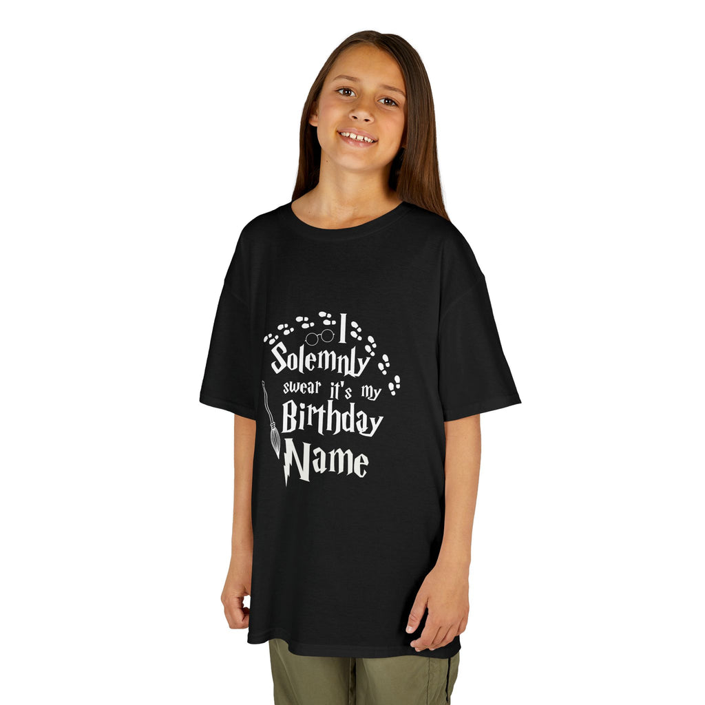 I Solemnly Swear It’s My Birthday Kids Tee, Personalised Name Option