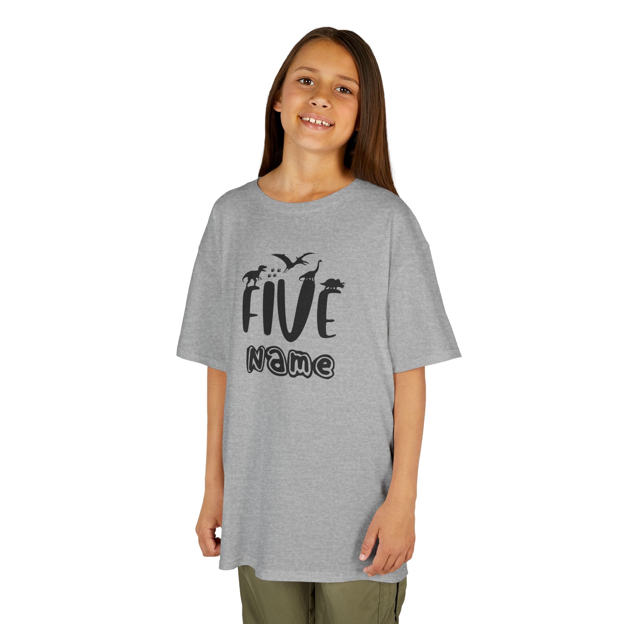 Personalised Kids Tee, "Five" Birthday Dinosaur T-Shirt