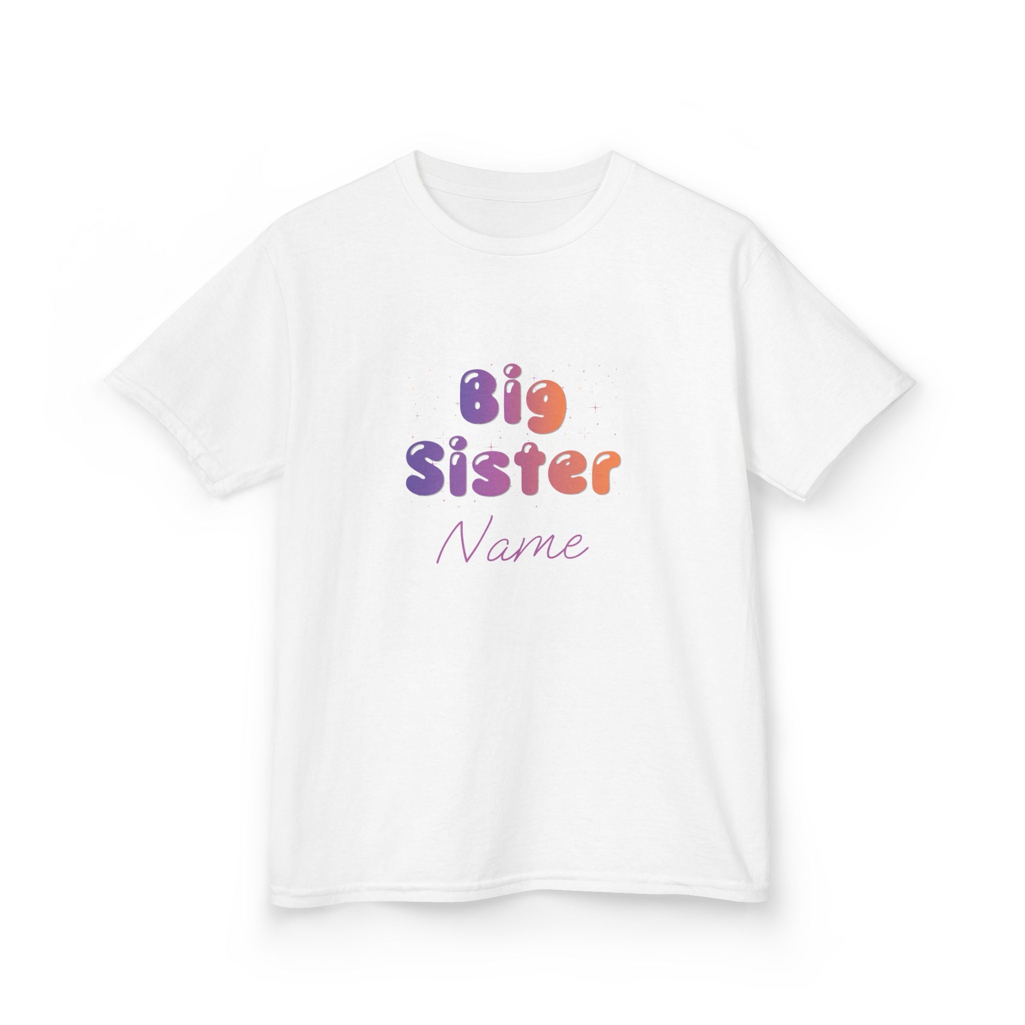 Big Sister Personalised Kids Tee, colourful Bubble Letters with Name
