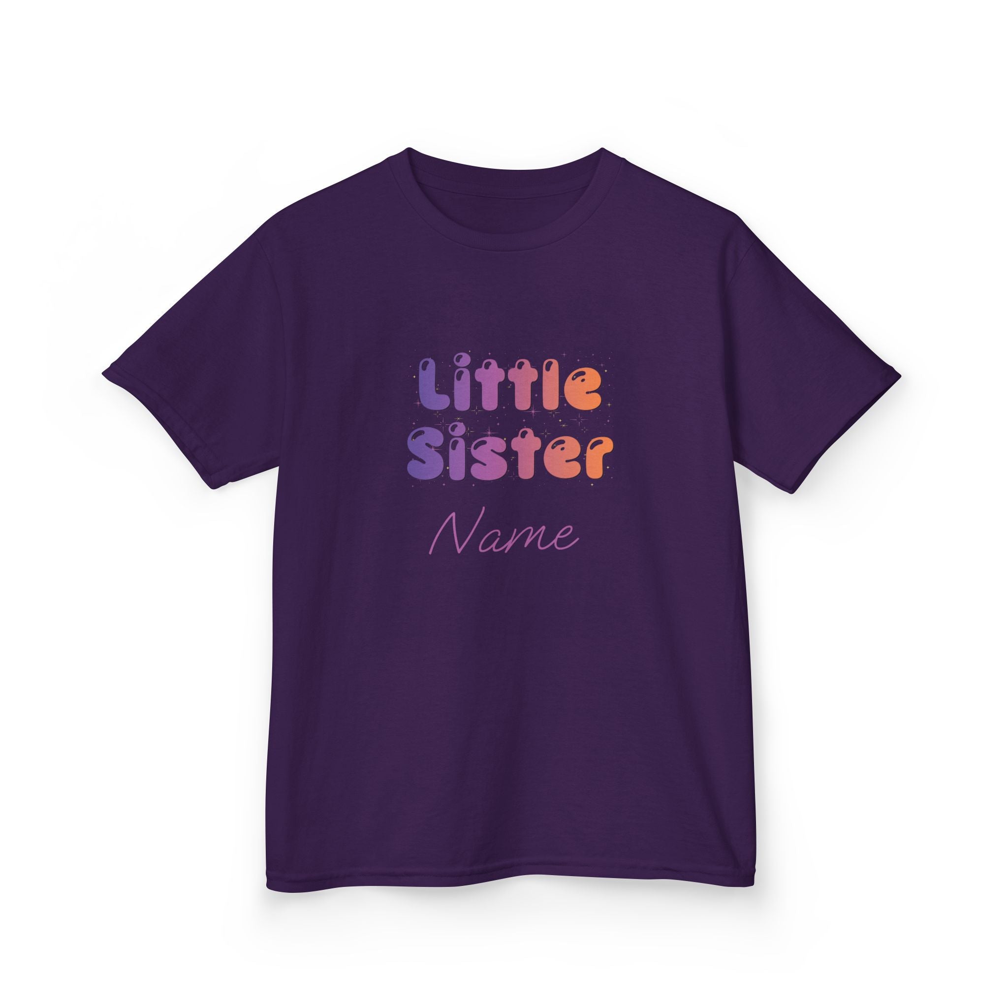 Little Sister Personalised Kids Tee, colourful Bubble Letters with Name