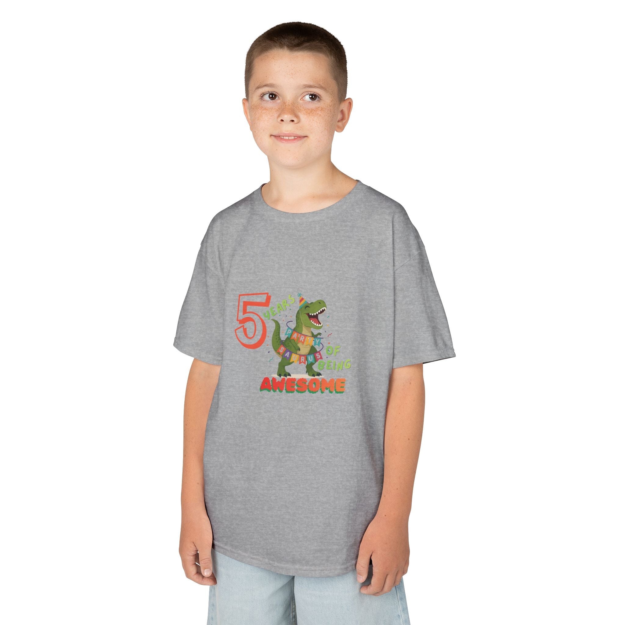 Personalised Kids T-Shirt, age '1-100' Dinosaur Birthday Tee