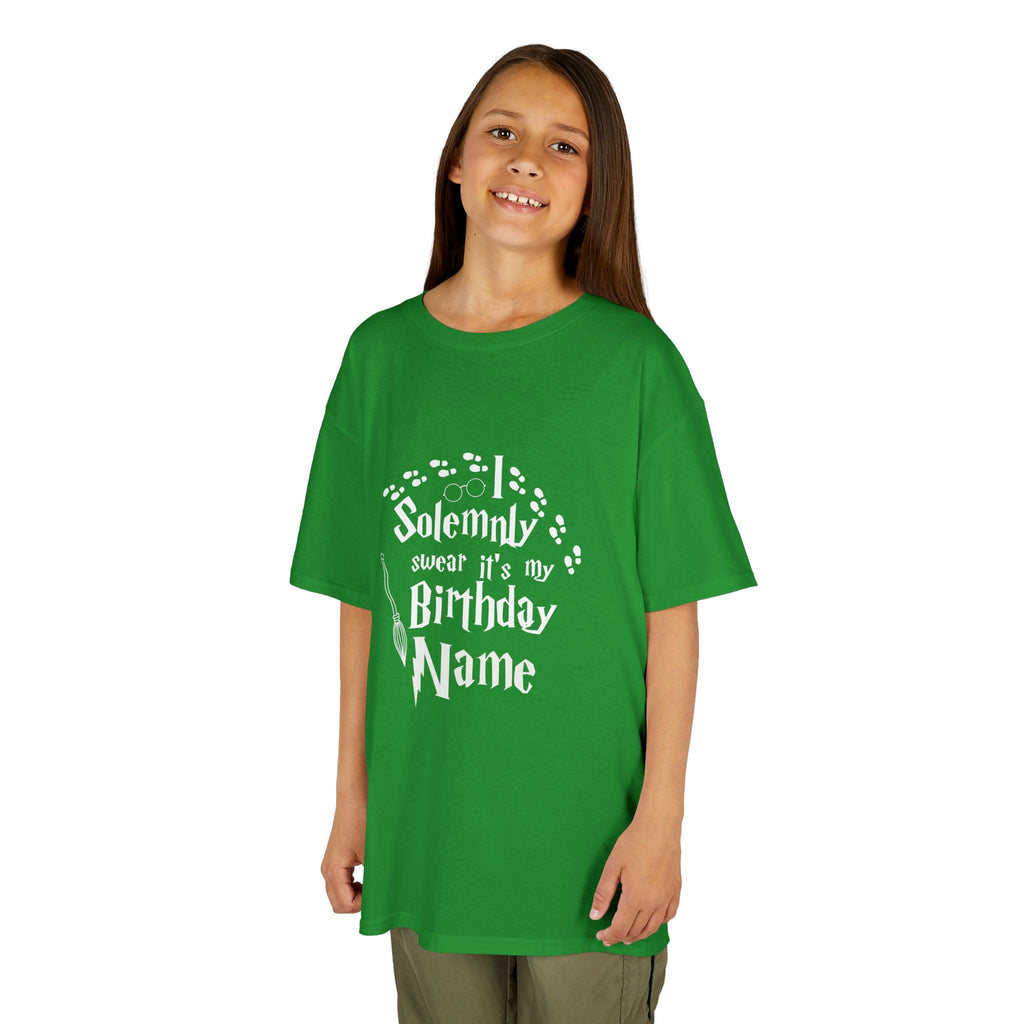 I Solemnly Swear It’s My Birthday Kids Tee, Personalised Name Option