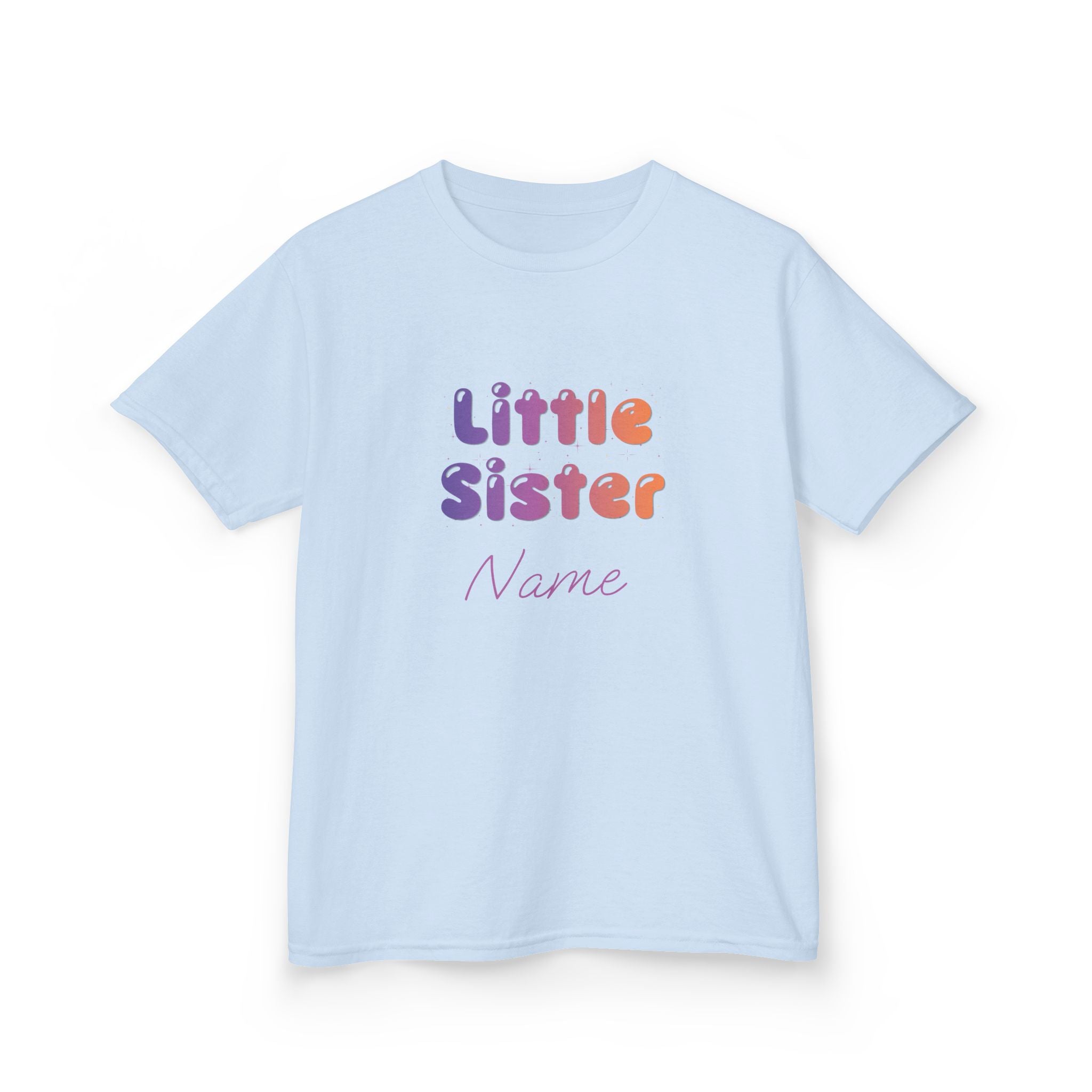 Little Sister Personalised Kids Tee, colourful Bubble Letters with Name