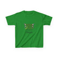 Personalised Kids Tee, "THREE REX" Birthday Dinosaur Shirt (Red Text)