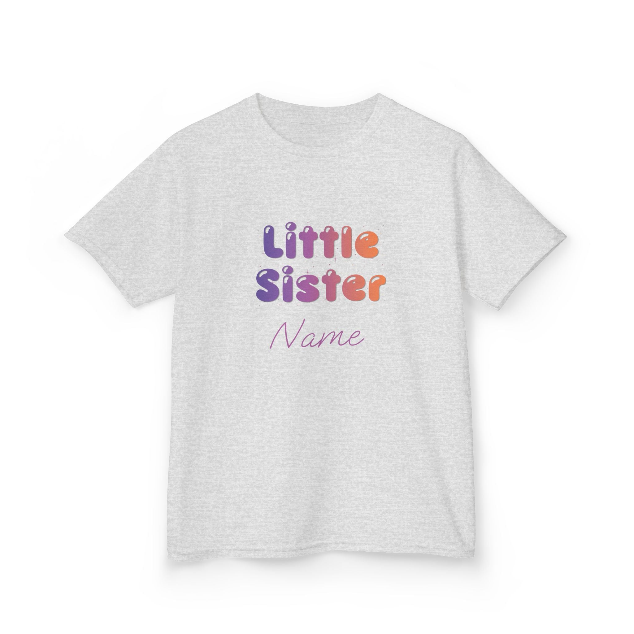 Little Sister Personalised Kids Tee, colourful Bubble Letters with Name