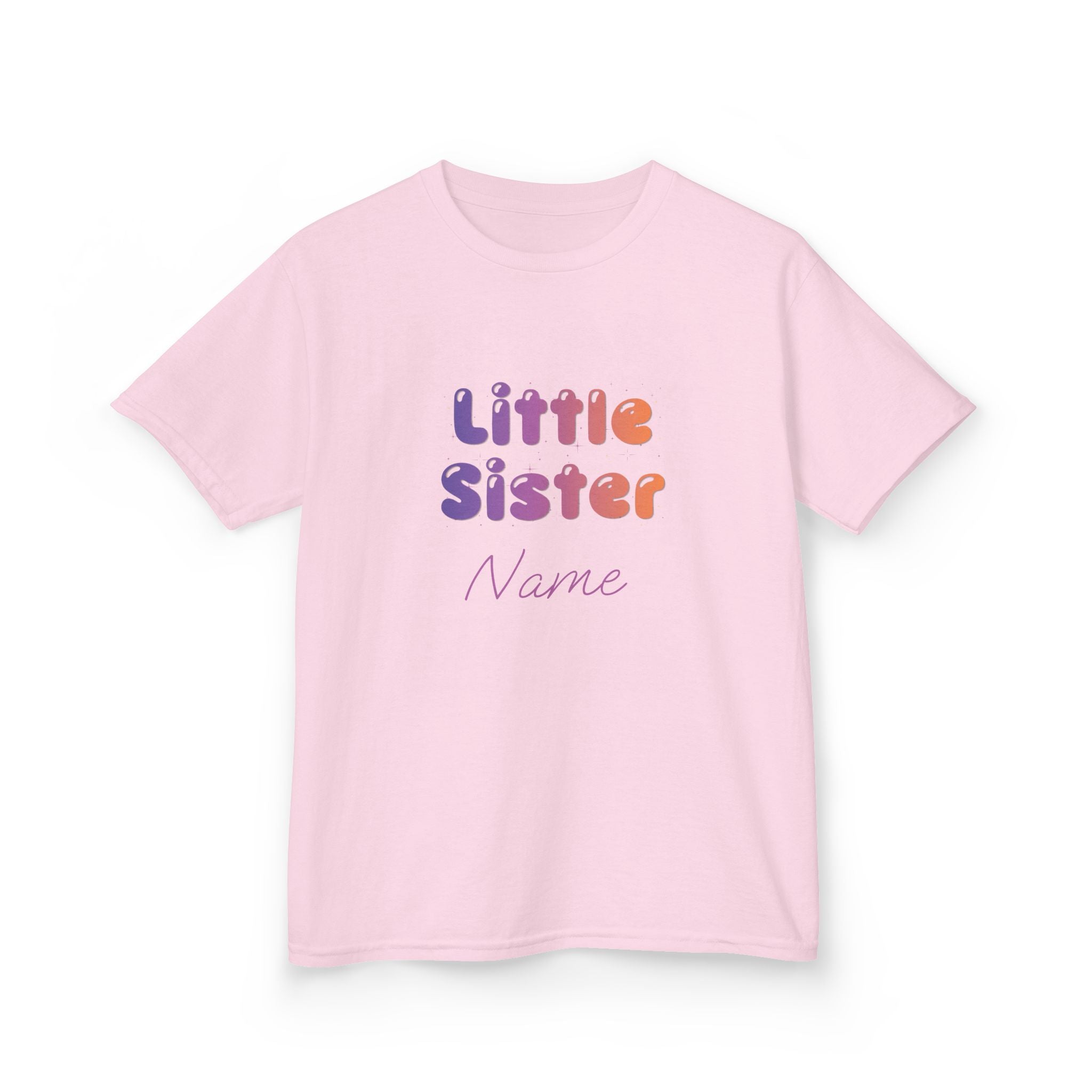 Little Sister Personalised Kids Tee, colourful Bubble Letters with Name