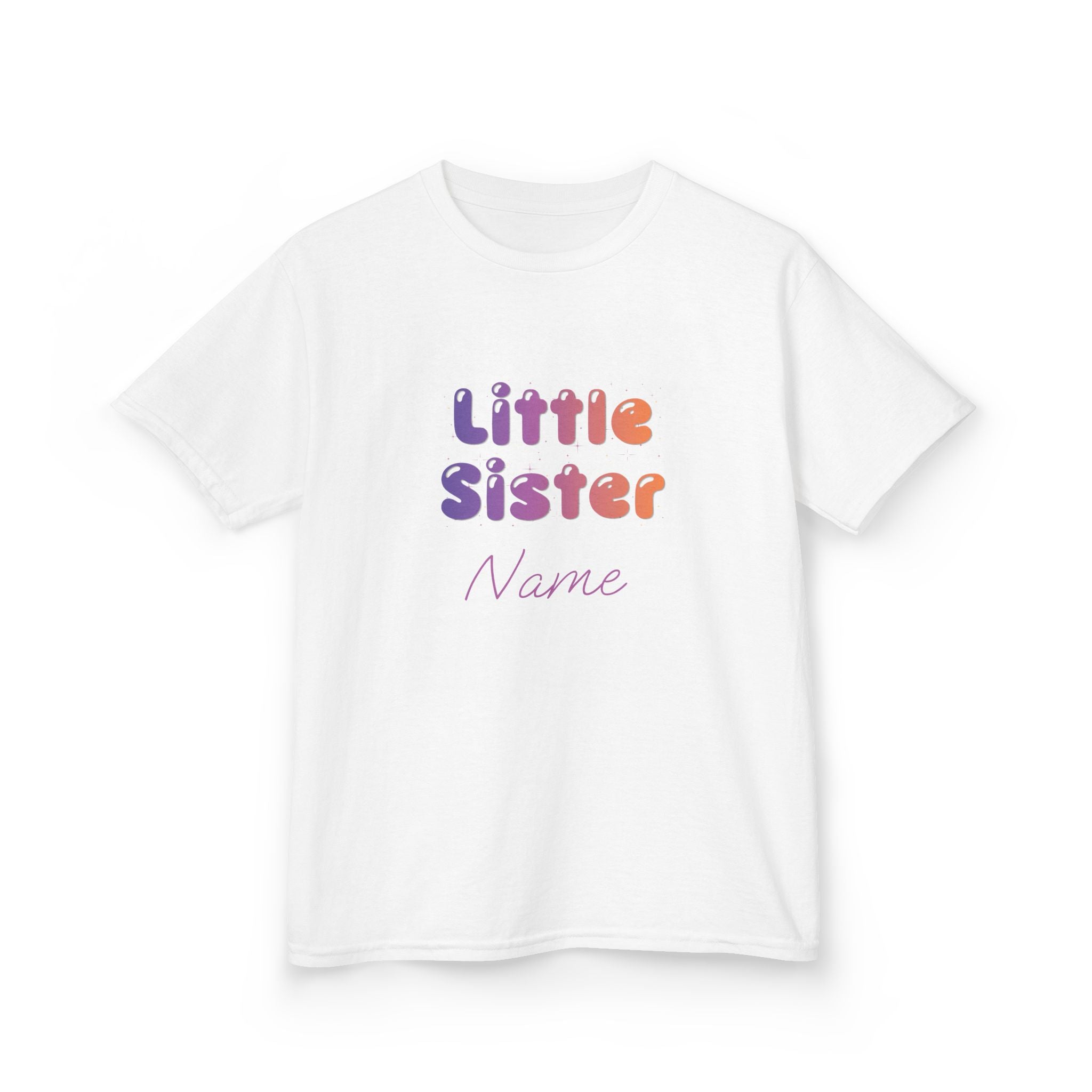 Little Sister Personalised Kids Tee, colourful Bubble Letters with Name