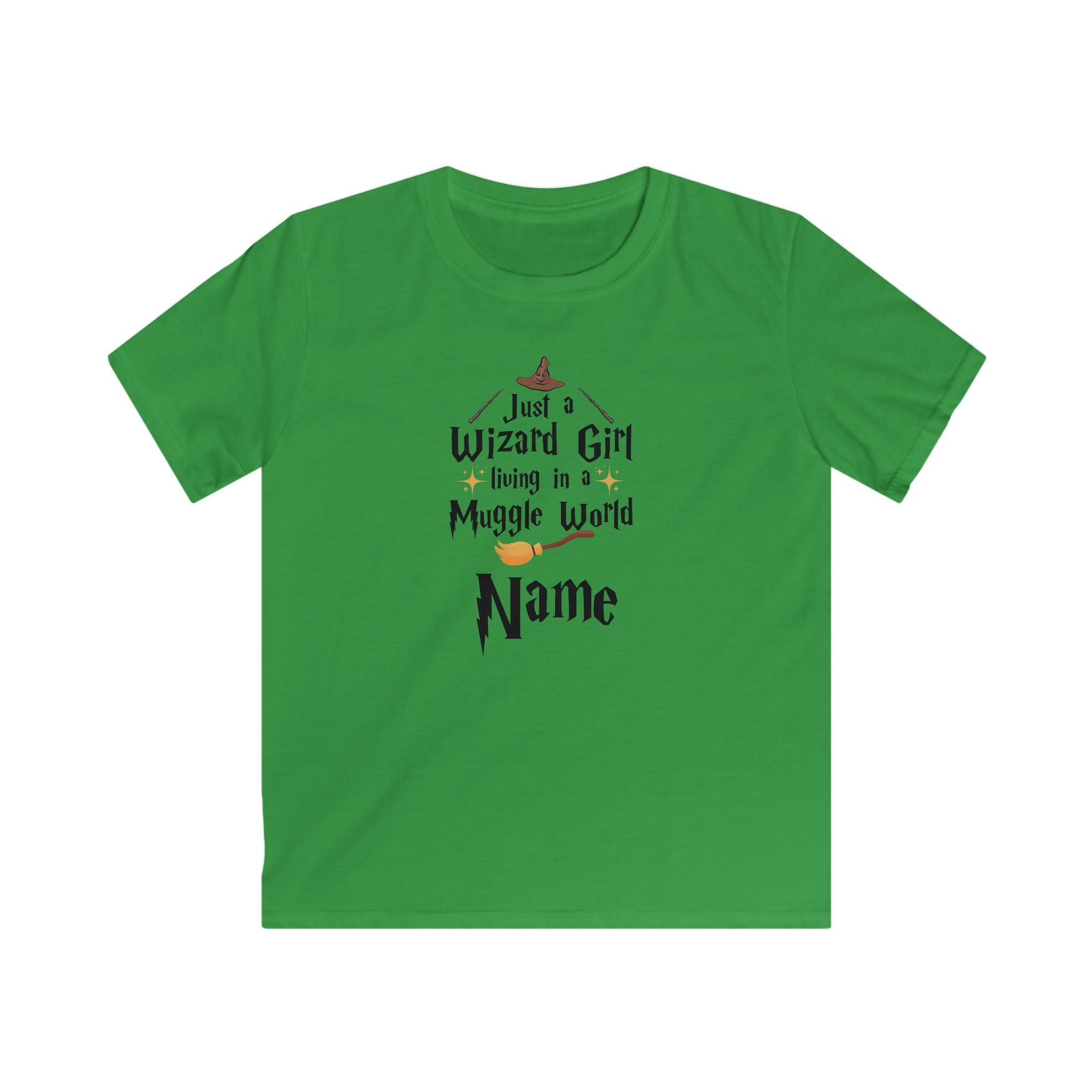 Personalised Wizard Girl Kids Tee, 'Wizard Girl Living in a Muggle World' Name T-Shirt