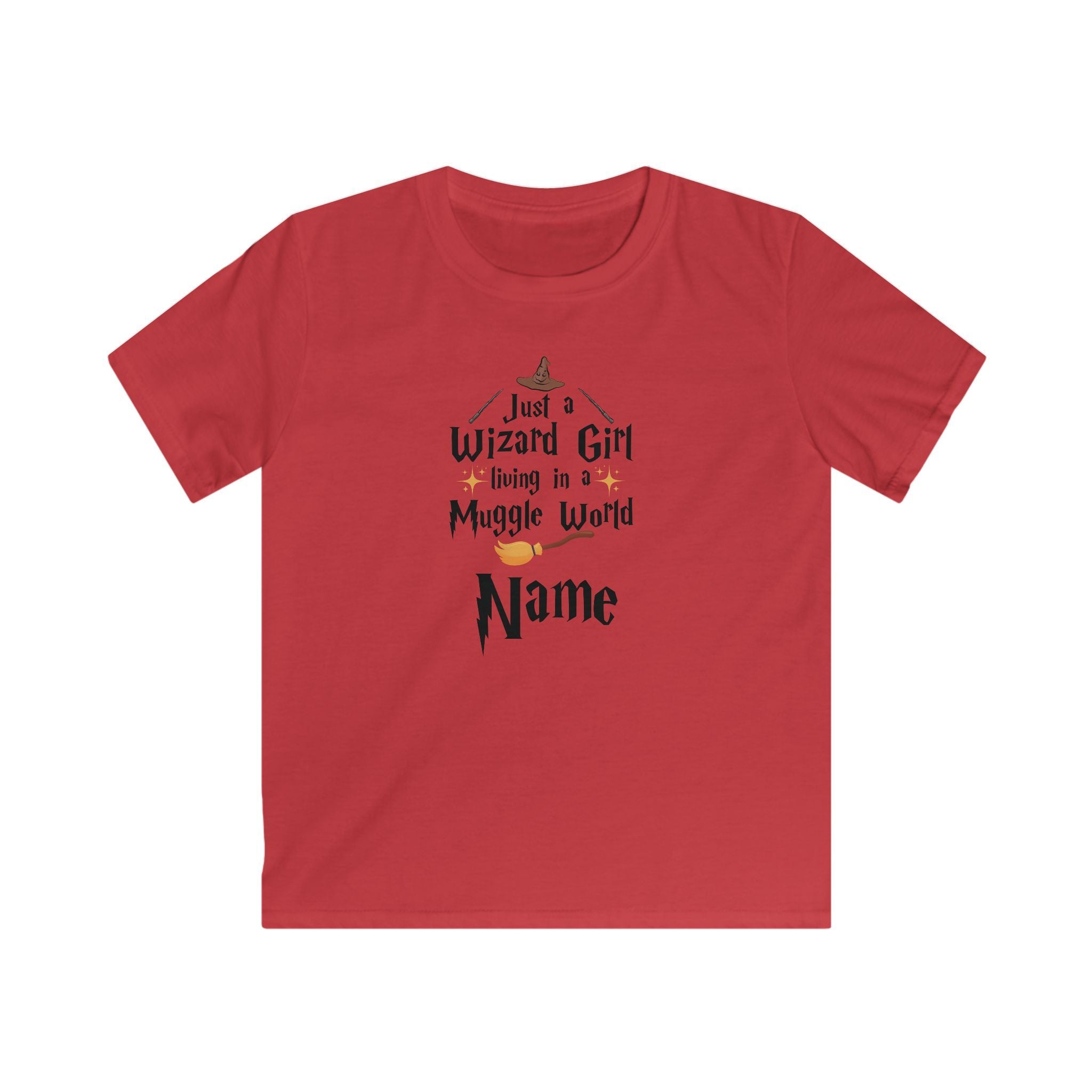 Personalised Wizard Girl Kids Tee, 'Wizard Girl Living in a Muggle World' Name T-Shirt