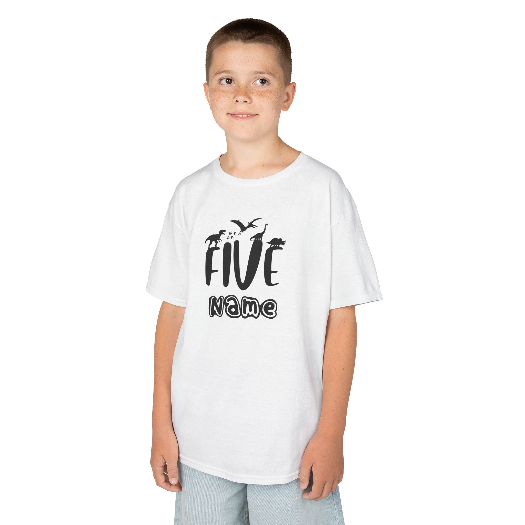 Personalised Kids Tee, "Five" Birthday Dinosaur T-Shirt