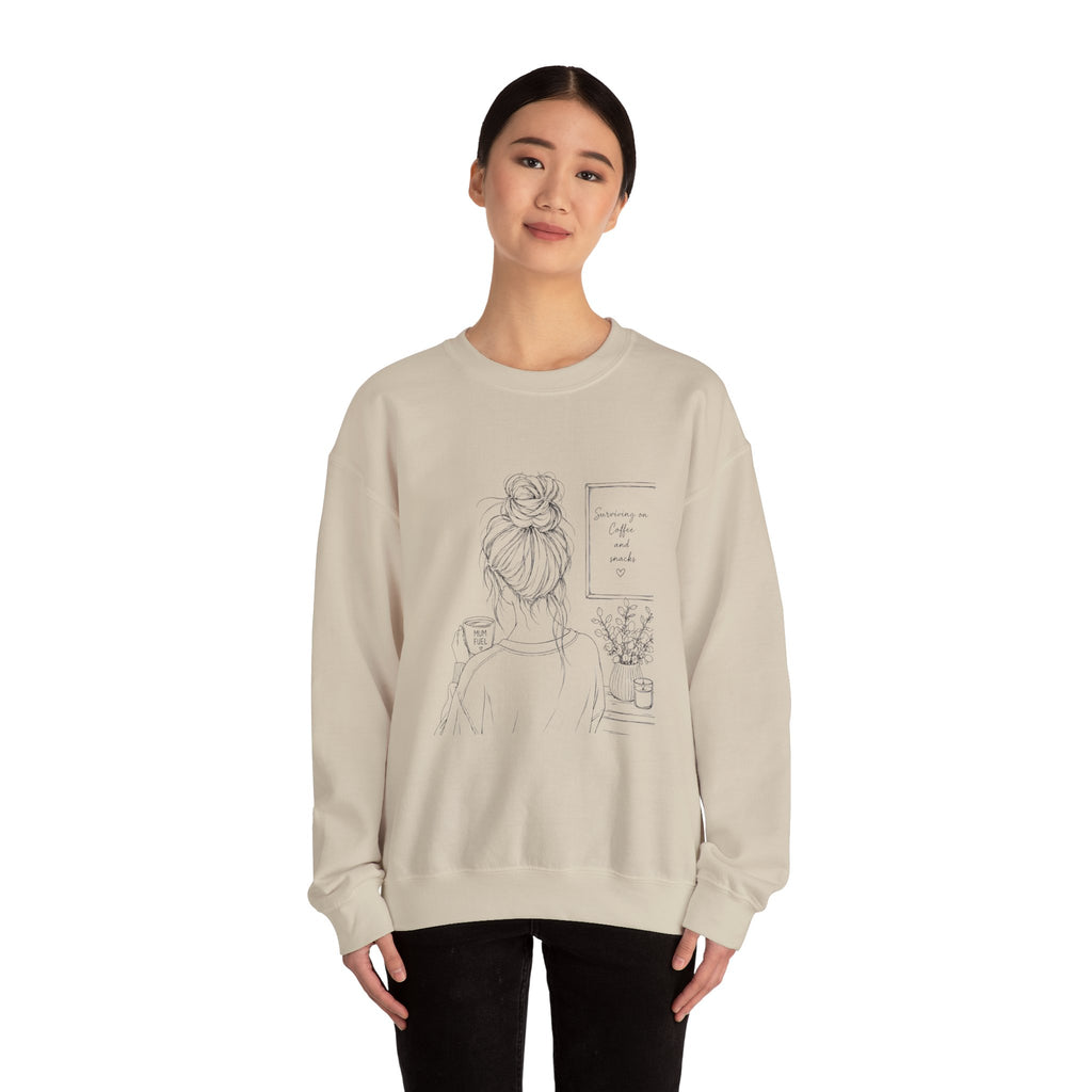 Cozy Morning Sketch girl with bun holding coffee Sweatshirt | minimalist line art