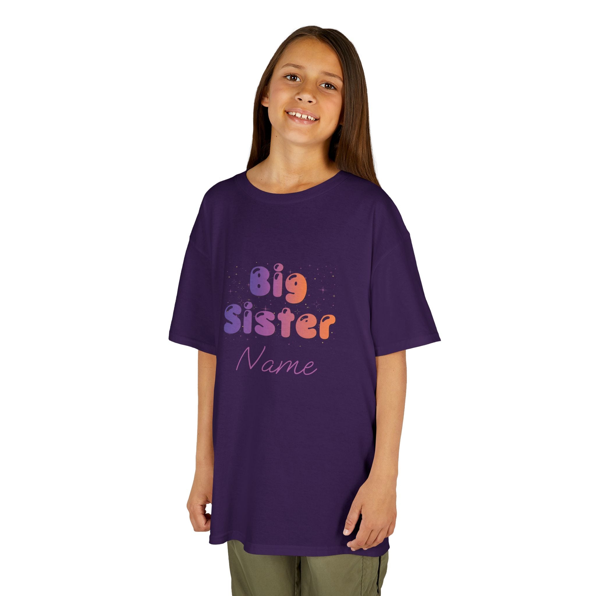 Big Sister Personalised Kids Tee, colourful Bubble Letters with Name