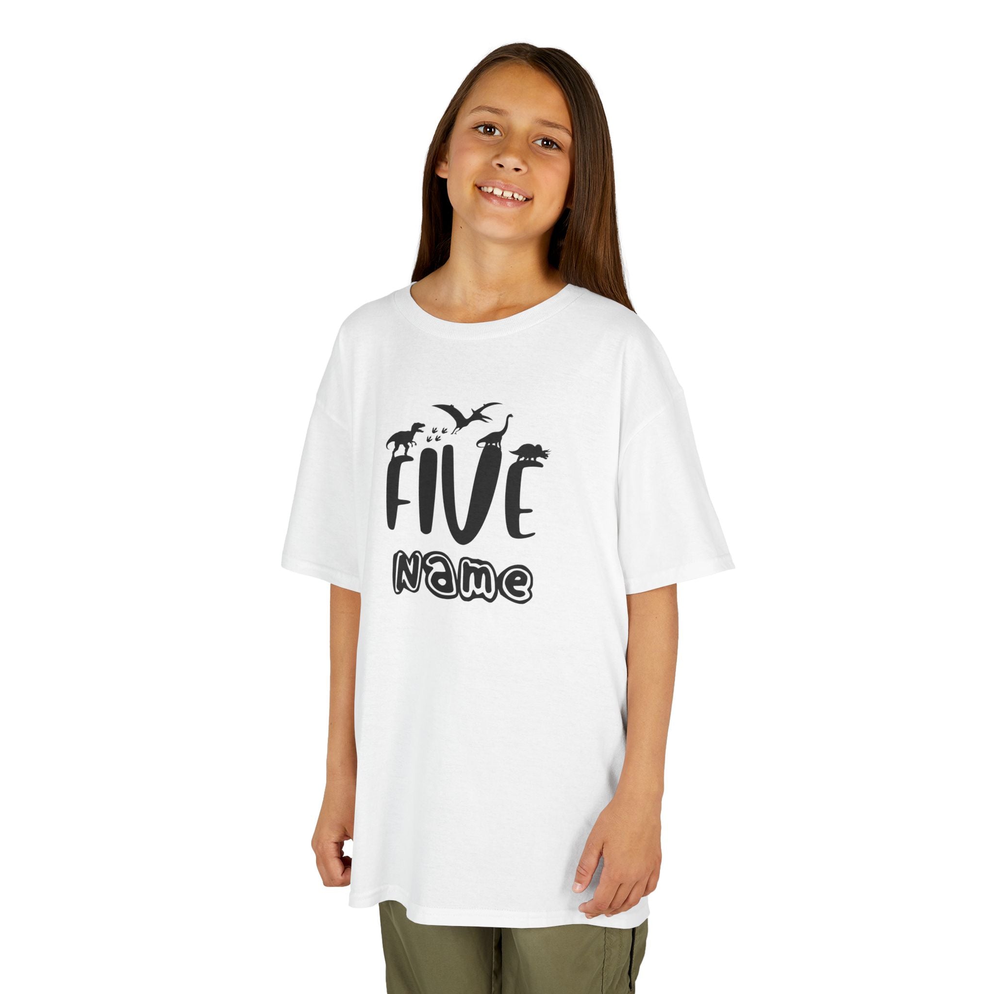 Personalised Kids Tee, "Five" Birthday Dinosaur T-Shirt