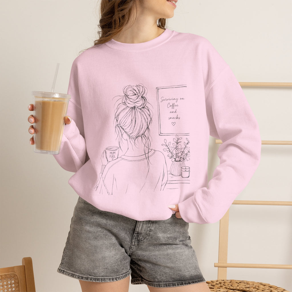 Cozy Morning Sketch girl with bun holding coffee Sweatshirt | minimalist line art