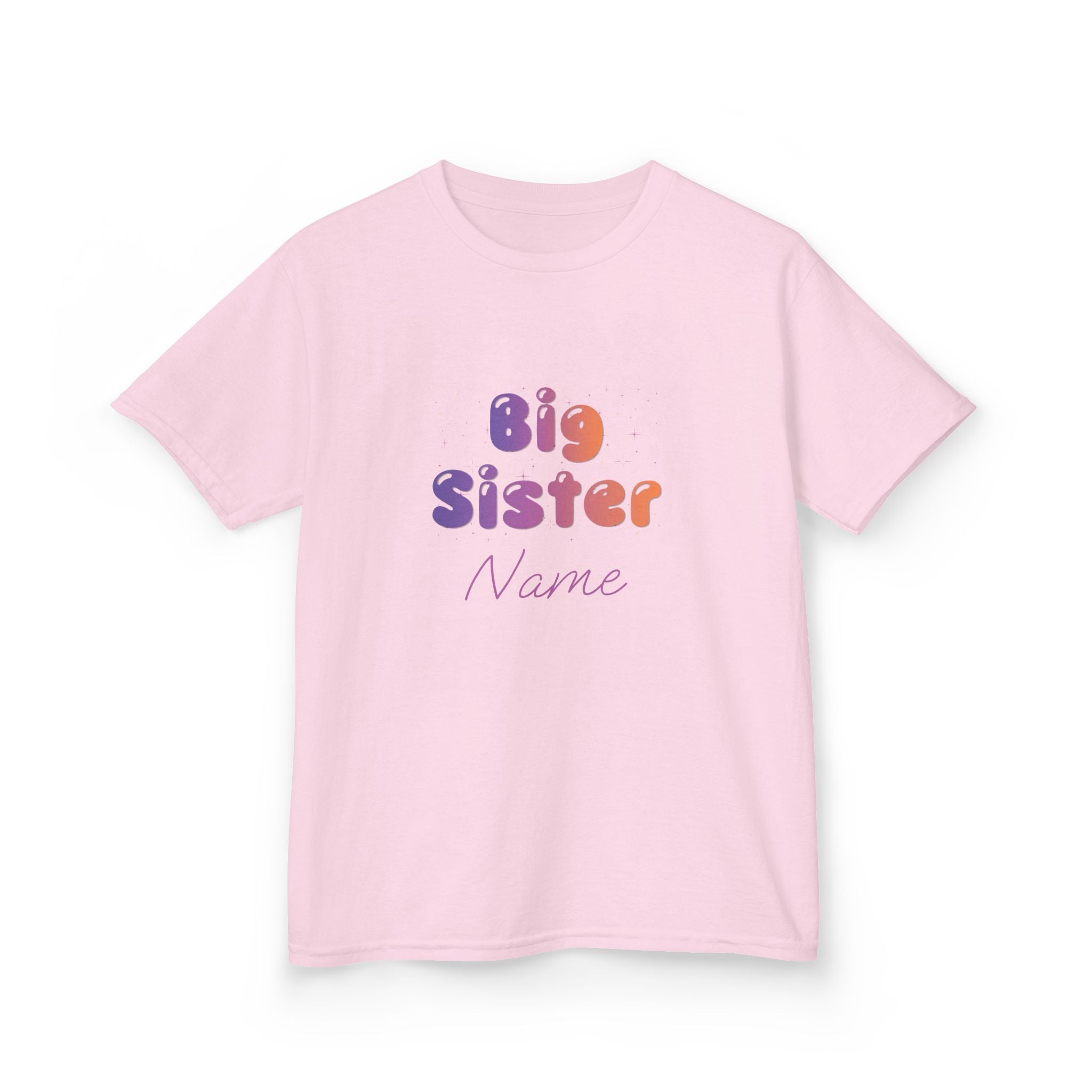Big Sister Personalised Kids Tee, colourful Bubble Letters with Name