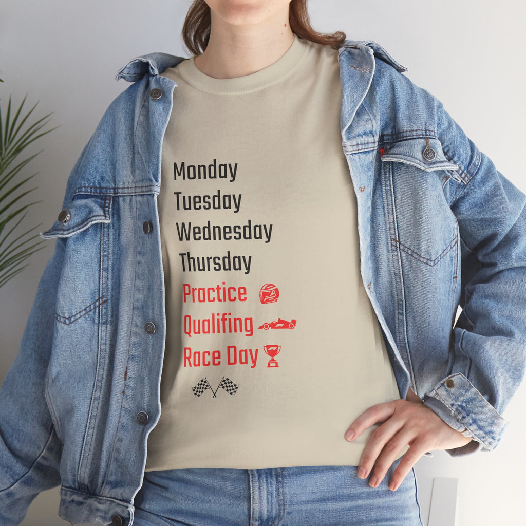 Race Week T‑Shirt, Monday to Race Day Motorsport Tee