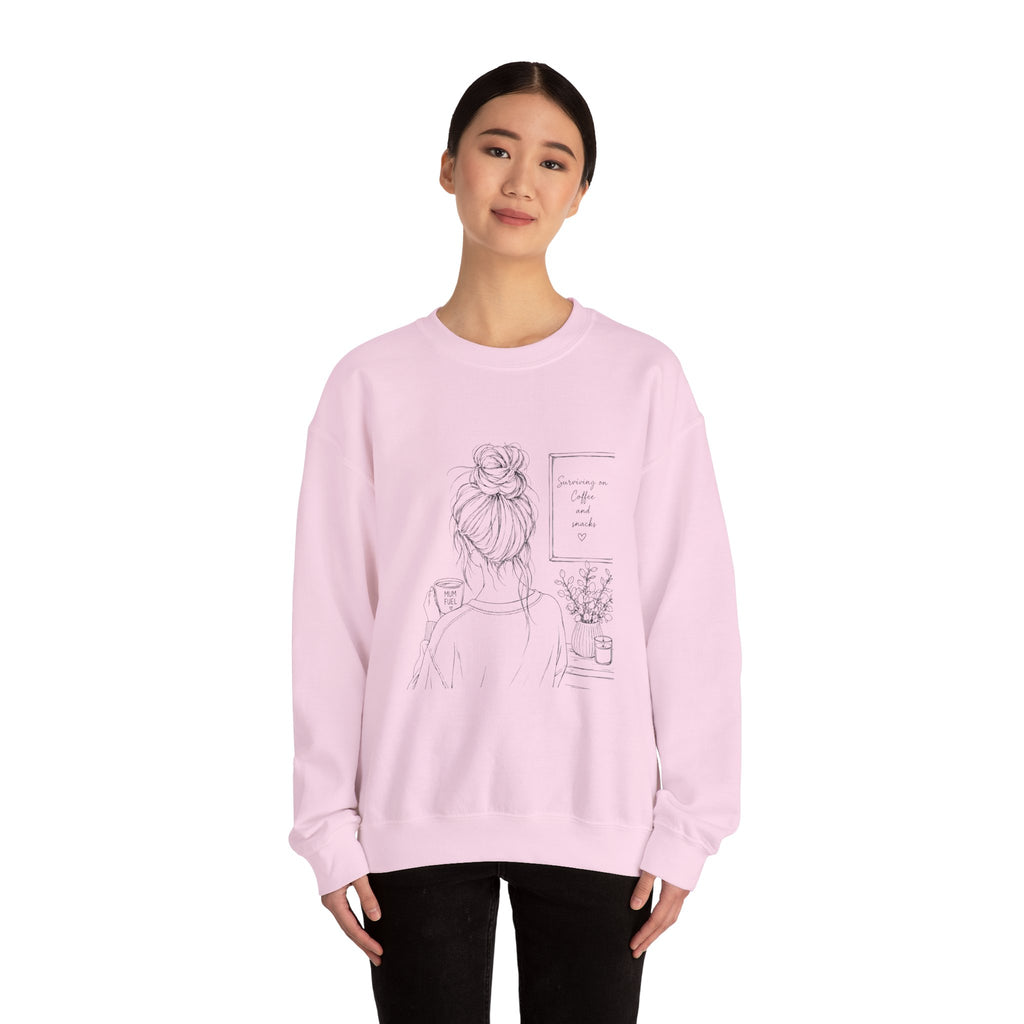 Cozy Morning Sketch girl with bun holding coffee Sweatshirt | minimalist line art