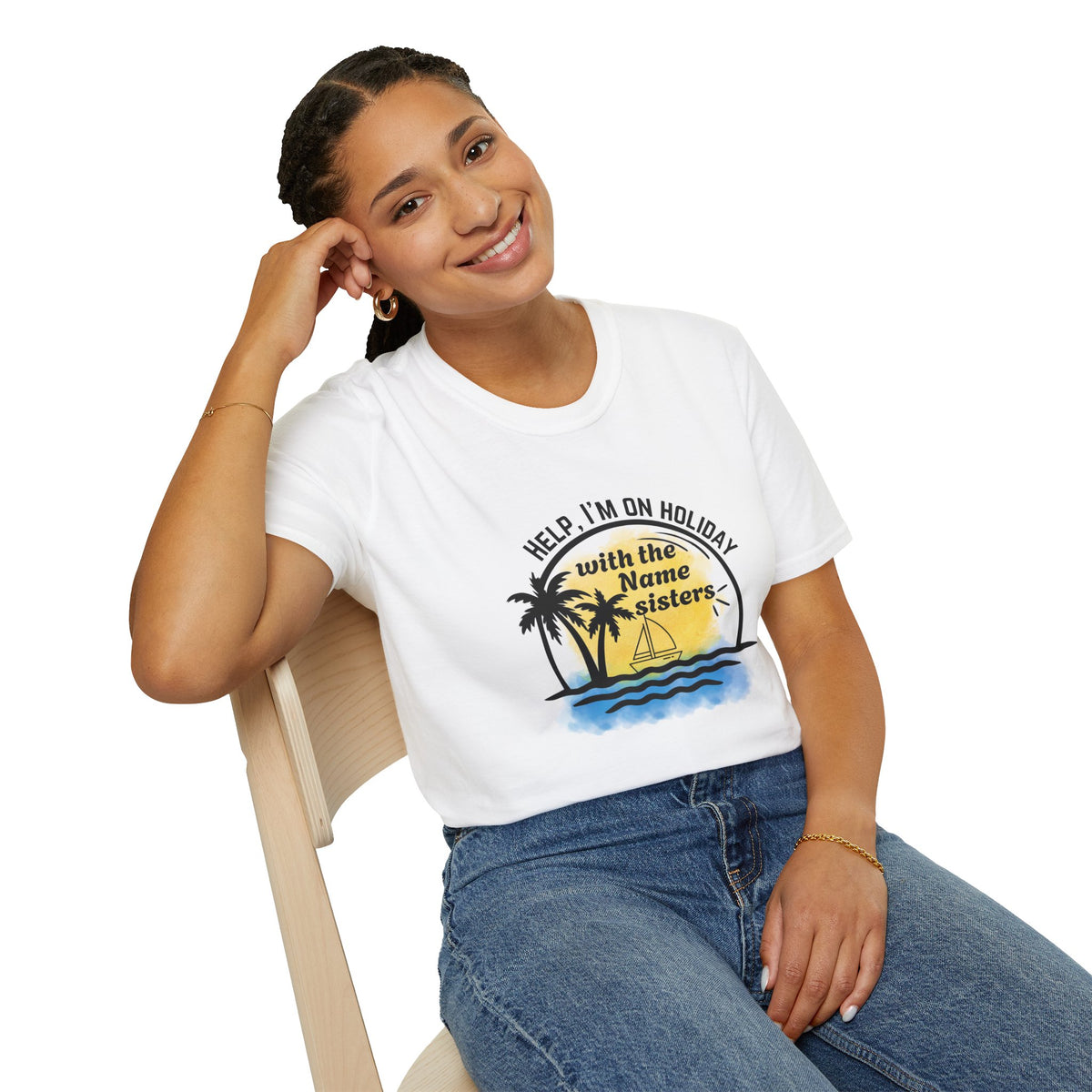 Vacation Sisters T‑Shirt - "Help, I'm on Holiday" Tropical Palm Beach Tee