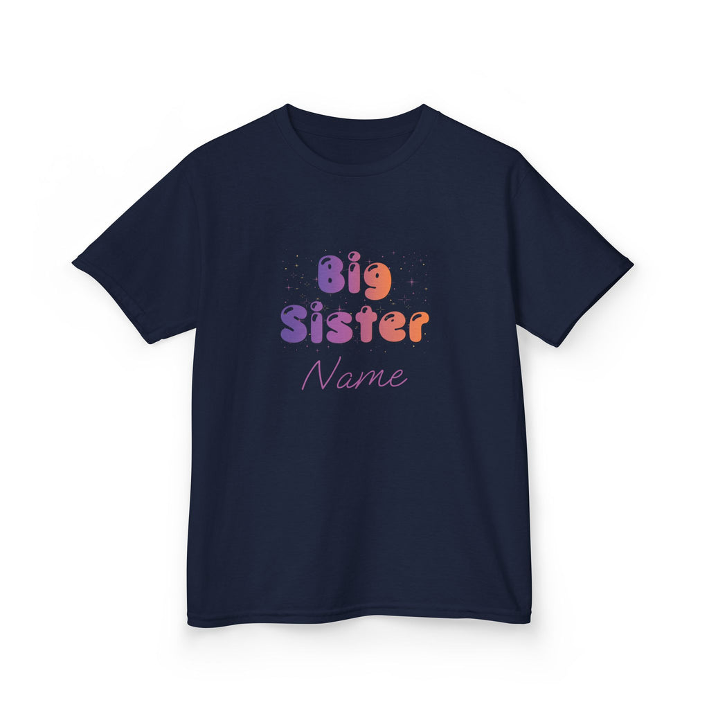 Big Sister Personalised Kids Tee, colourful Bubble Letters with Name