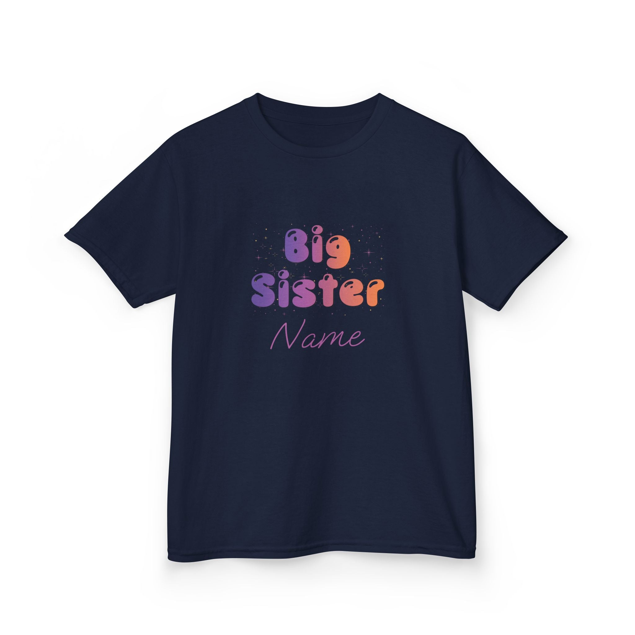 Big Sister Personalised Kids Tee, colourful Bubble Letters with Name