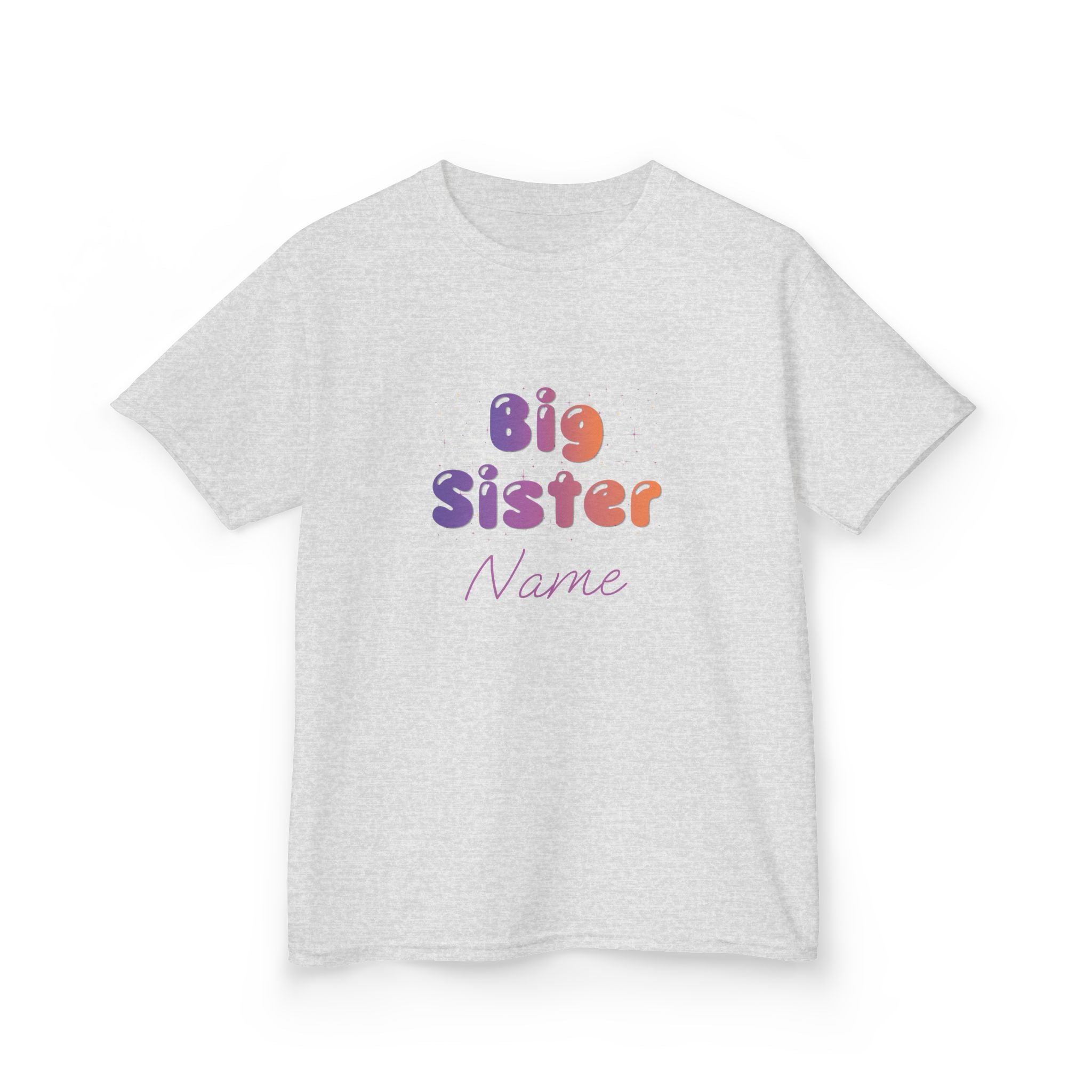 Big Sister Personalised Kids Tee, colourful Bubble Letters with Name