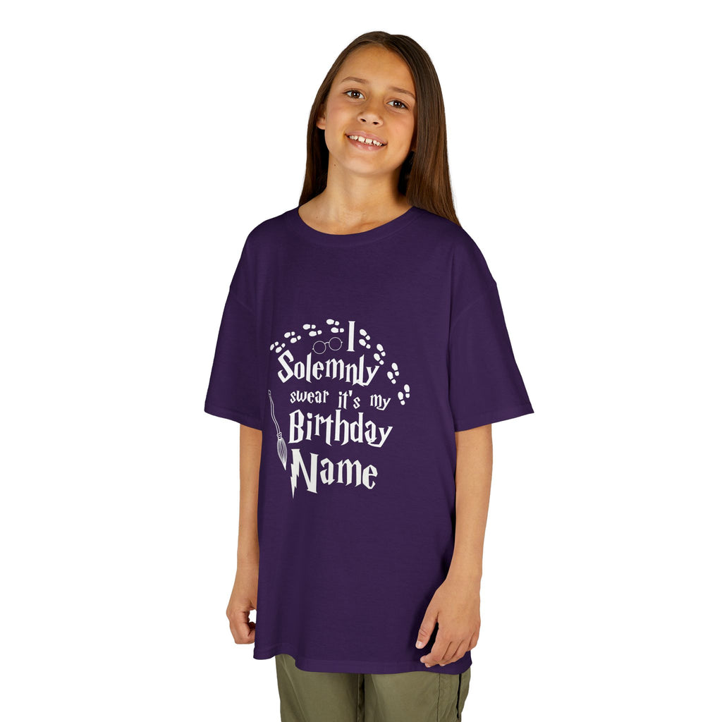 I Solemnly Swear It’s My Birthday Kids Tee, Personalised Name Option