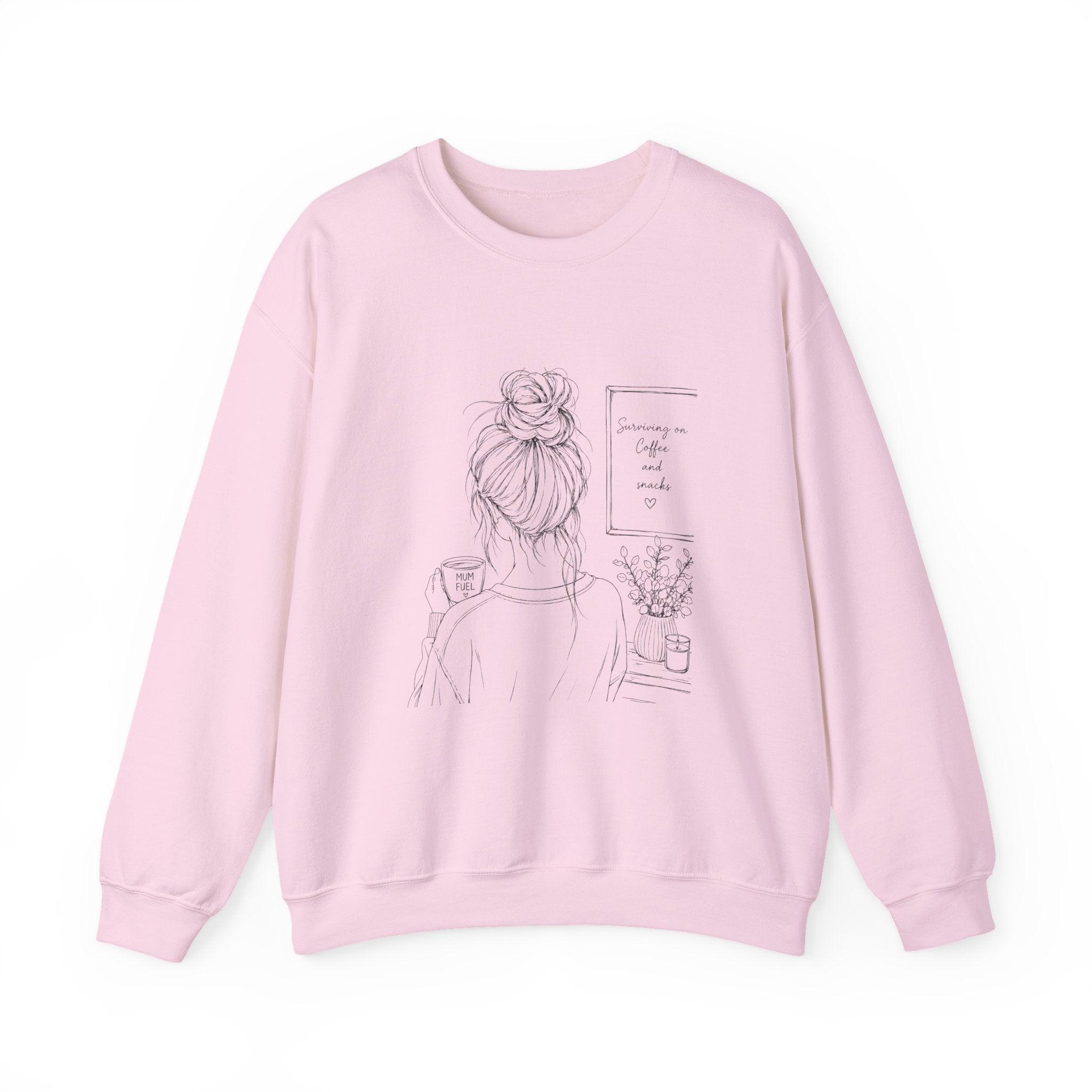 Cozy Morning Sketch girl with bun holding coffee Sweatshirt | minimalist line art