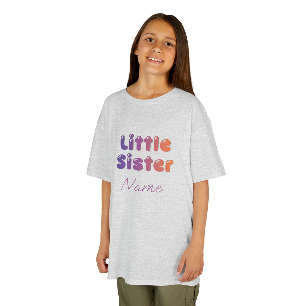 Little Sister Personalised Kids Tee, colourful Bubble Letters with Name