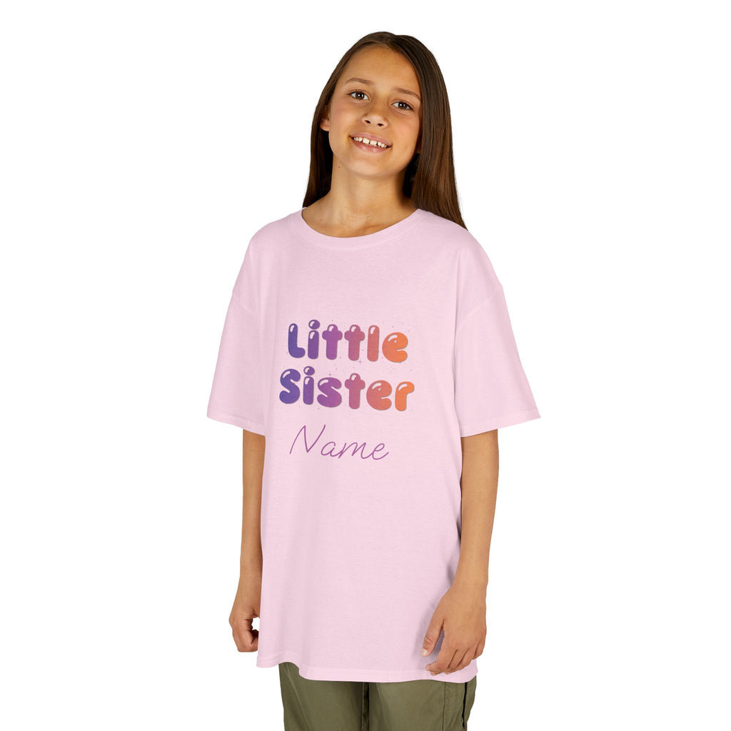 Little Sister Personalised Kids Tee, colourful Bubble Letters with Name