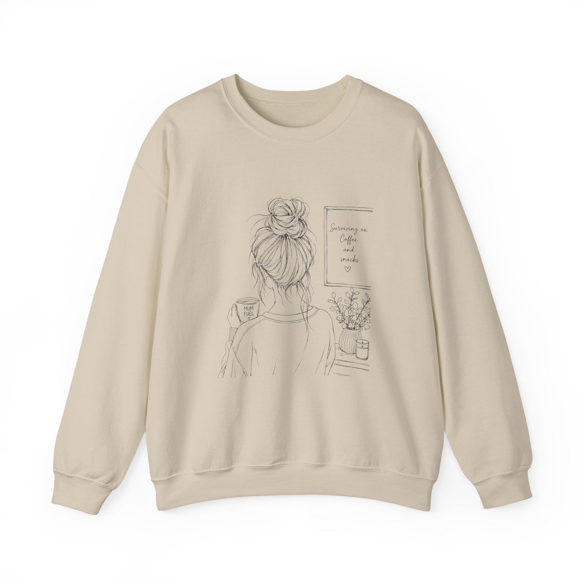 Cozy Morning Sketch girl with bun holding coffee Sweatshirt | minimalist line art