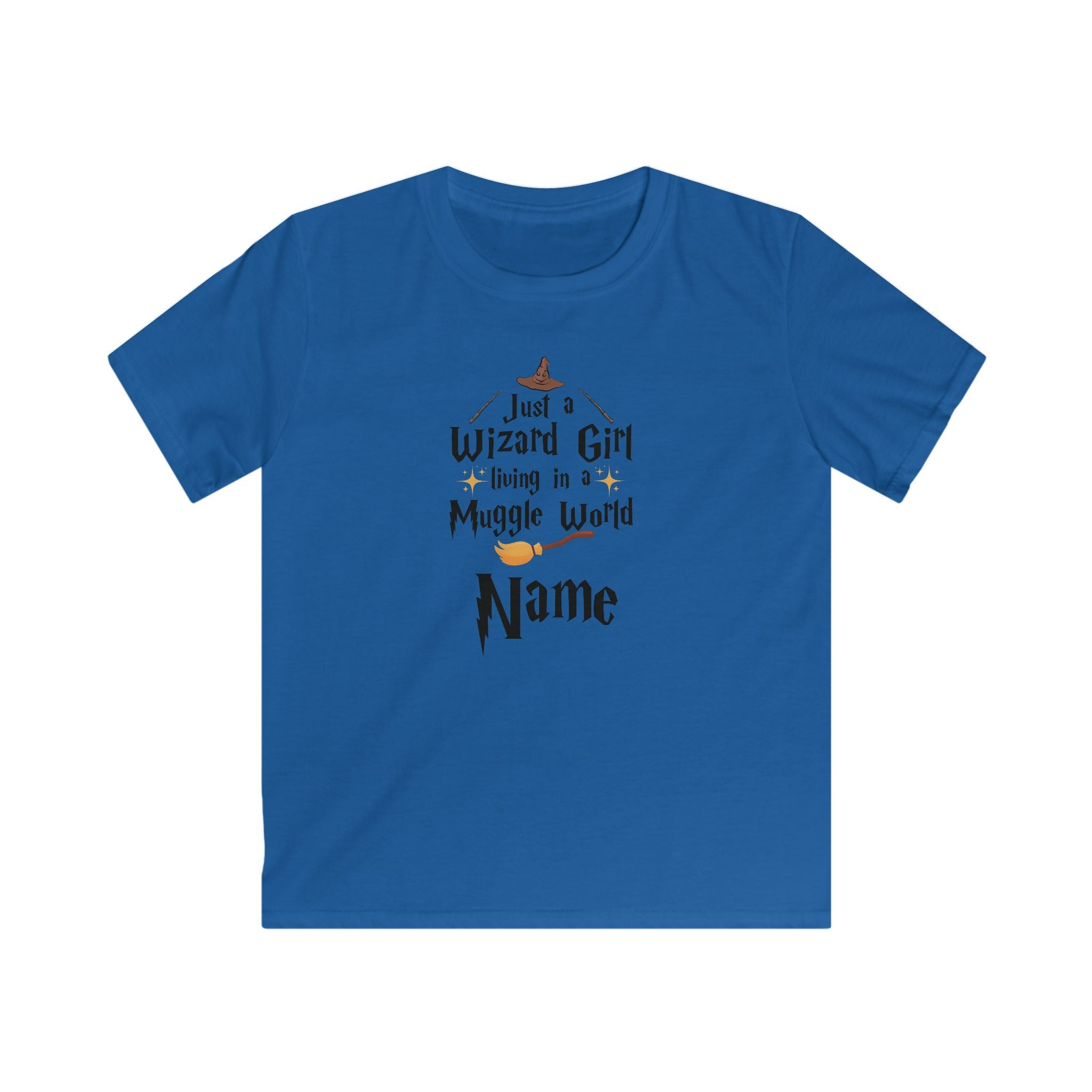 Personalised Wizard Girl Kids Tee, 'Wizard Girl Living in a Muggle World' Name T-Shirt