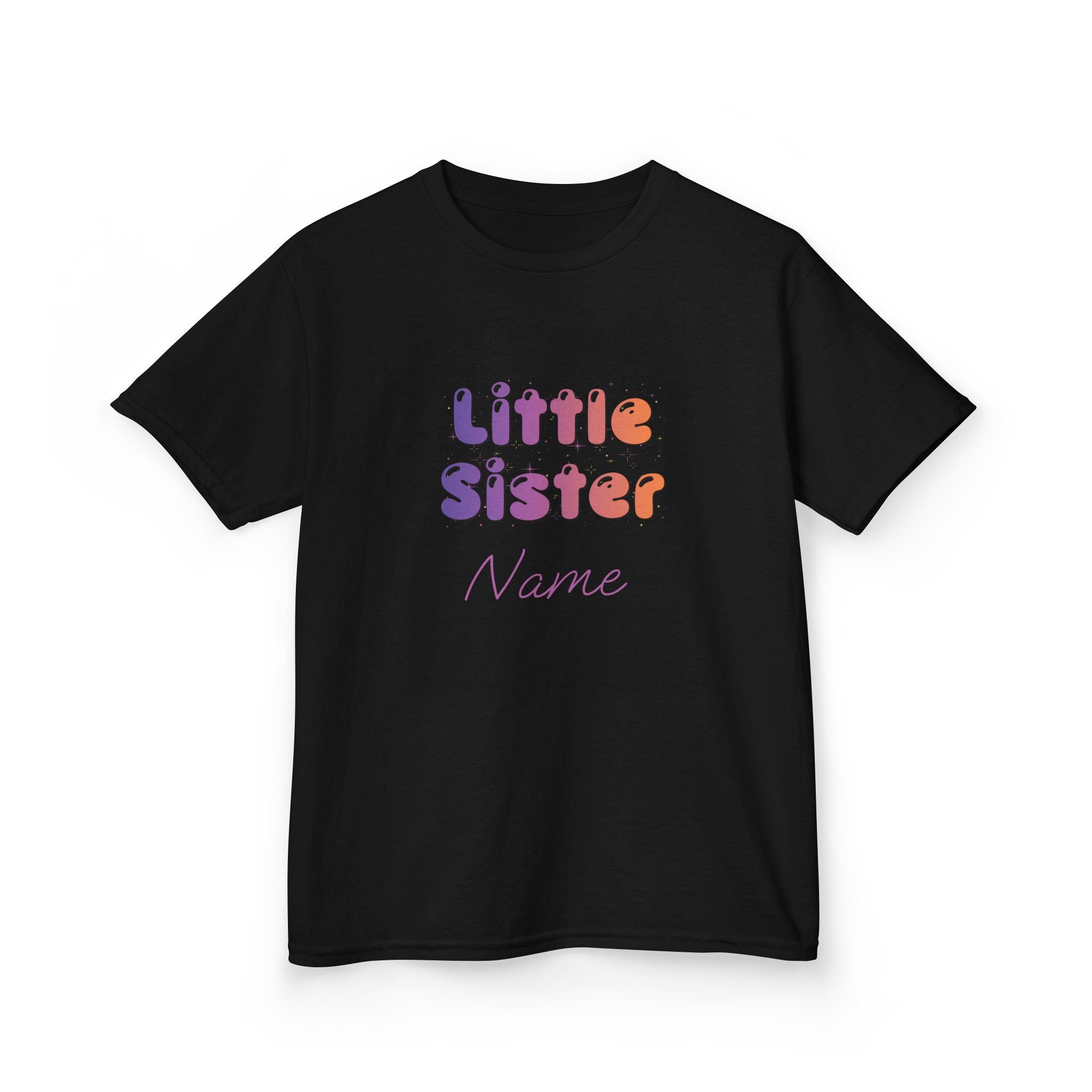 Little Sister Personalised Kids Tee, colourful Bubble Letters with Name