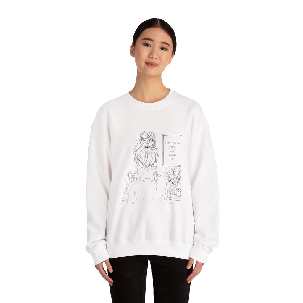 Cozy Morning Sketch girl with bun holding coffee Sweatshirt | minimalist line art