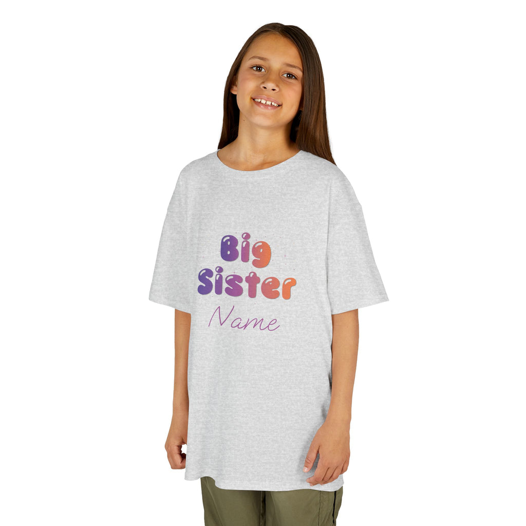 Big Sister Personalised Kids Tee, colourful Bubble Letters with Name