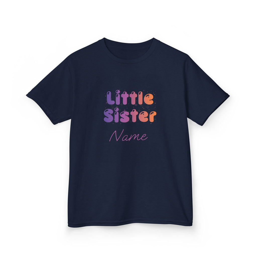 Little Sister Personalised Kids Tee, colourful Bubble Letters with Name