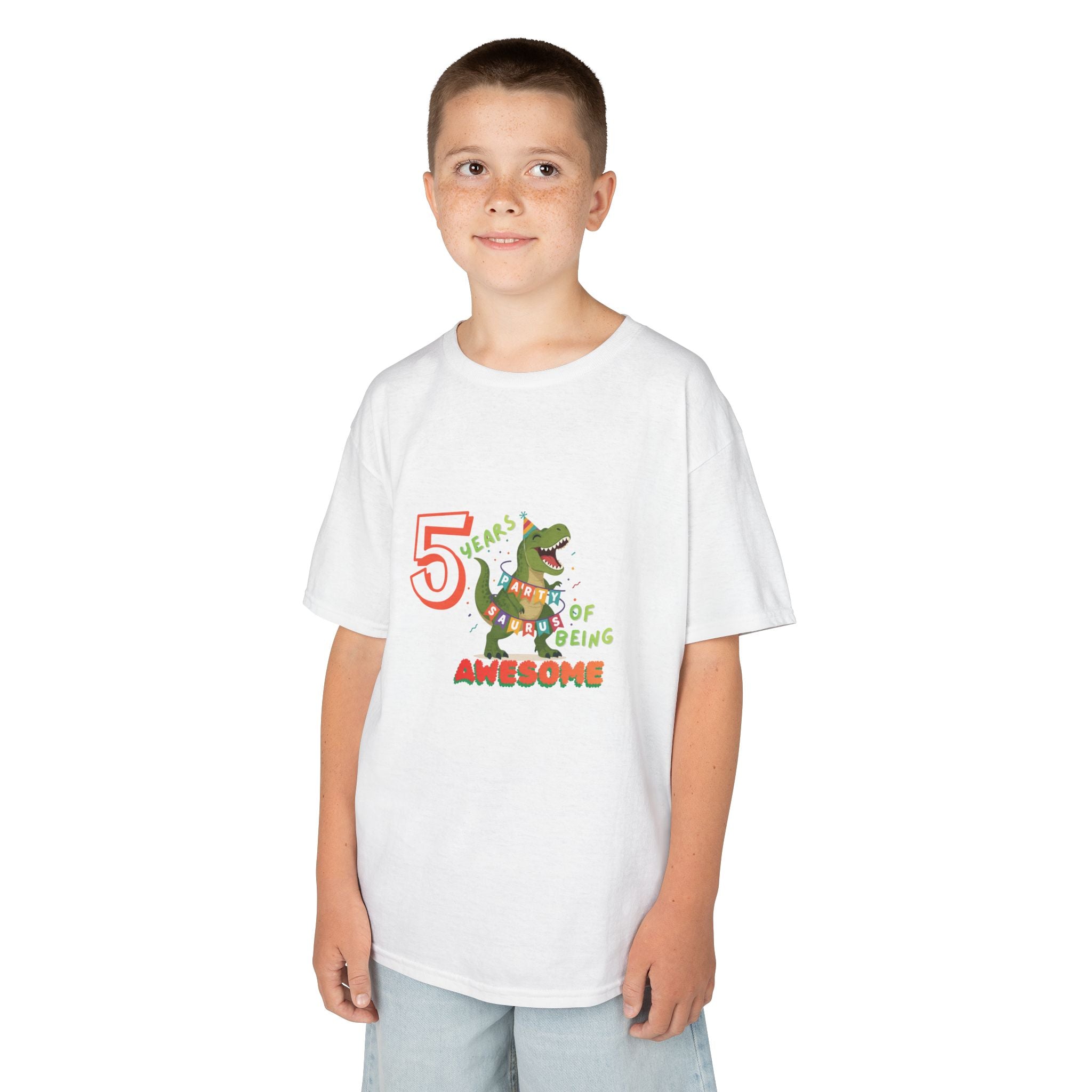 Personalised Kids T-Shirt, age '1-100' Dinosaur Birthday Tee