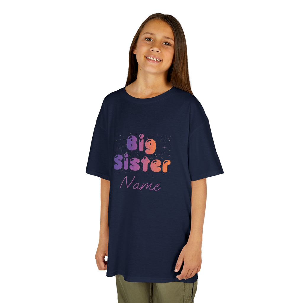 Big Sister Personalised Kids Tee, colourful Bubble Letters with Name
