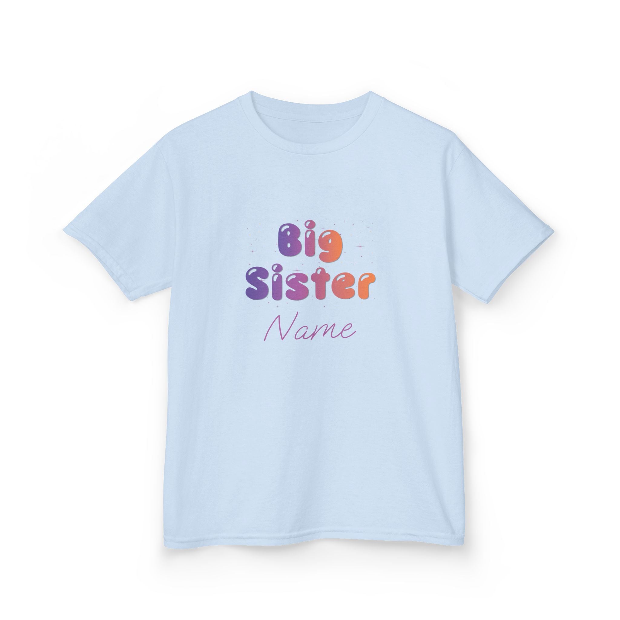 Big Sister Personalised Kids Tee, colourful Bubble Letters with Name
